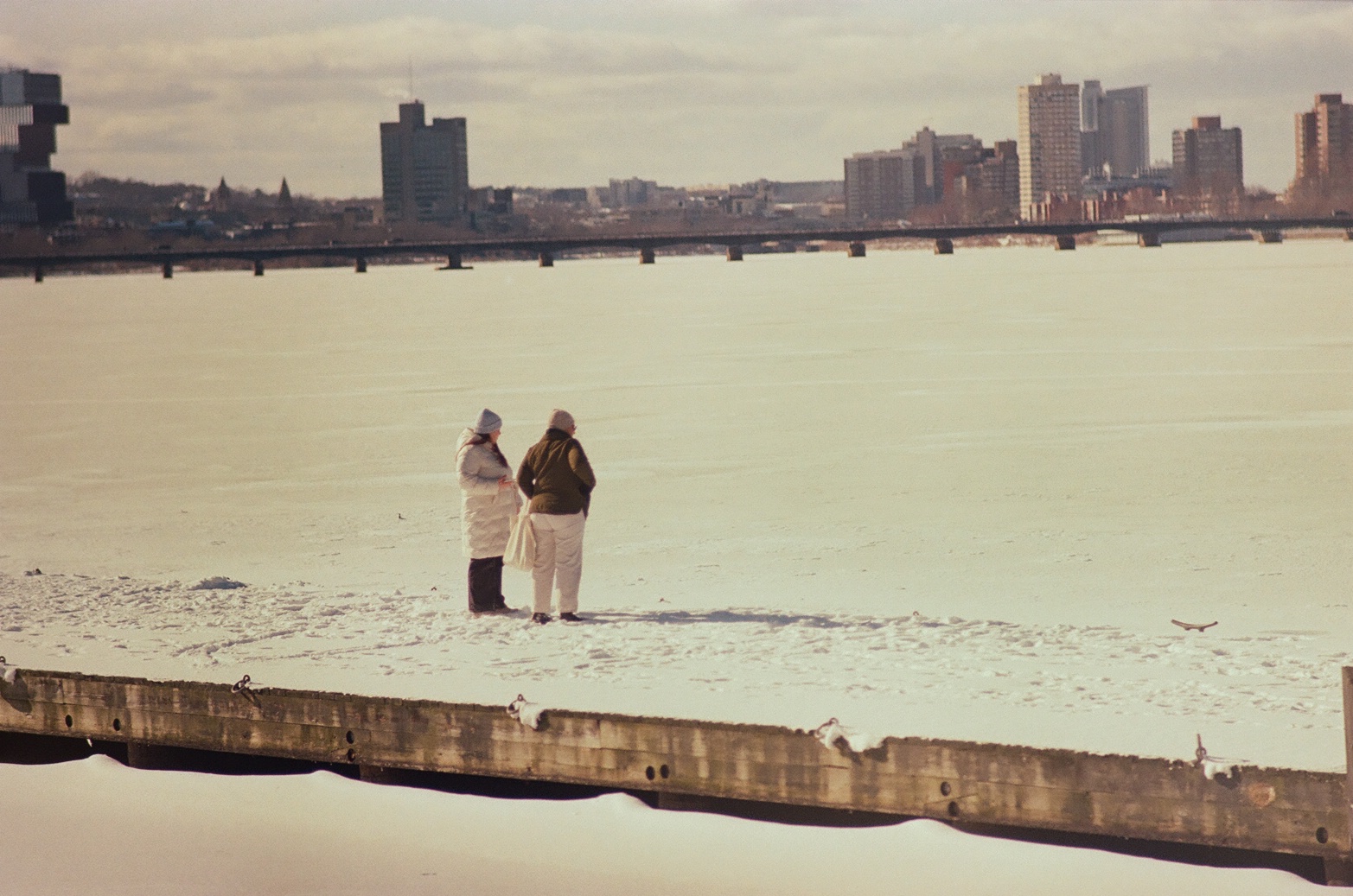 snow on river